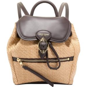 Cole Haan Women’s Backpack – Alexandria Small Flap Backpack, Raffia/Chocolate(Raffia/Dk. Chocola)