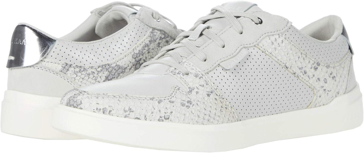 image:imageCole Haan Womens Grand Crosscourt Modern Tennis SneakerGlacier Grey Perf LeatherSuedeGlacier Grey Chalk Printed PythonCh Argento