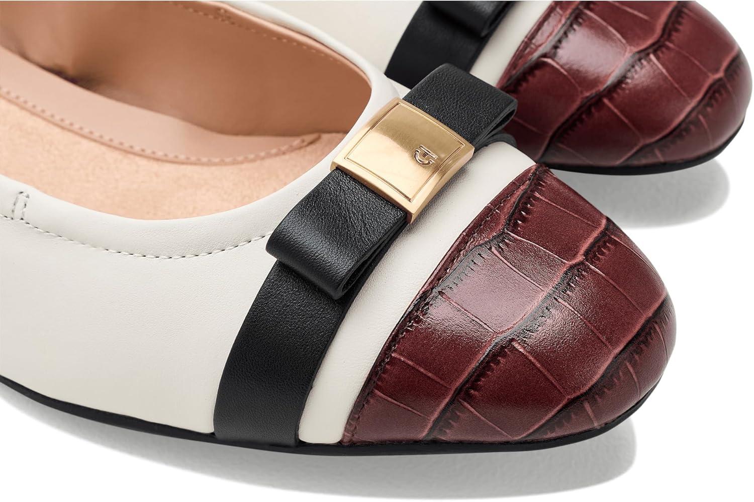 image:imageCole Haan Womens Goto Tova Bow Ballet FlatCh Powder LthrCh Mahogany Croc PrintBlack Lthr