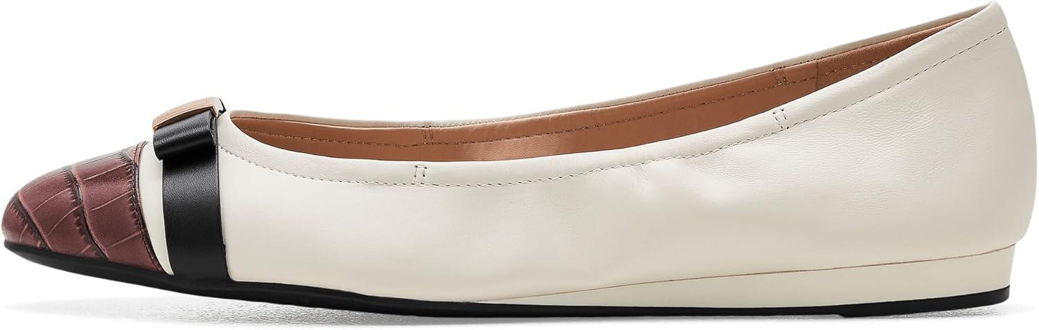 image:imageCole Haan Womens Goto Tova Bow Ballet FlatCh Powder LthrCh Mahogany Croc PrintBlack Lthr