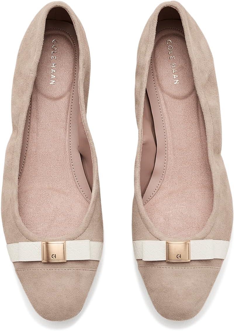 image:imageCole Haan Womens Goto Tova Bow Ballet FlatLight Sesame SuedePowder Leather