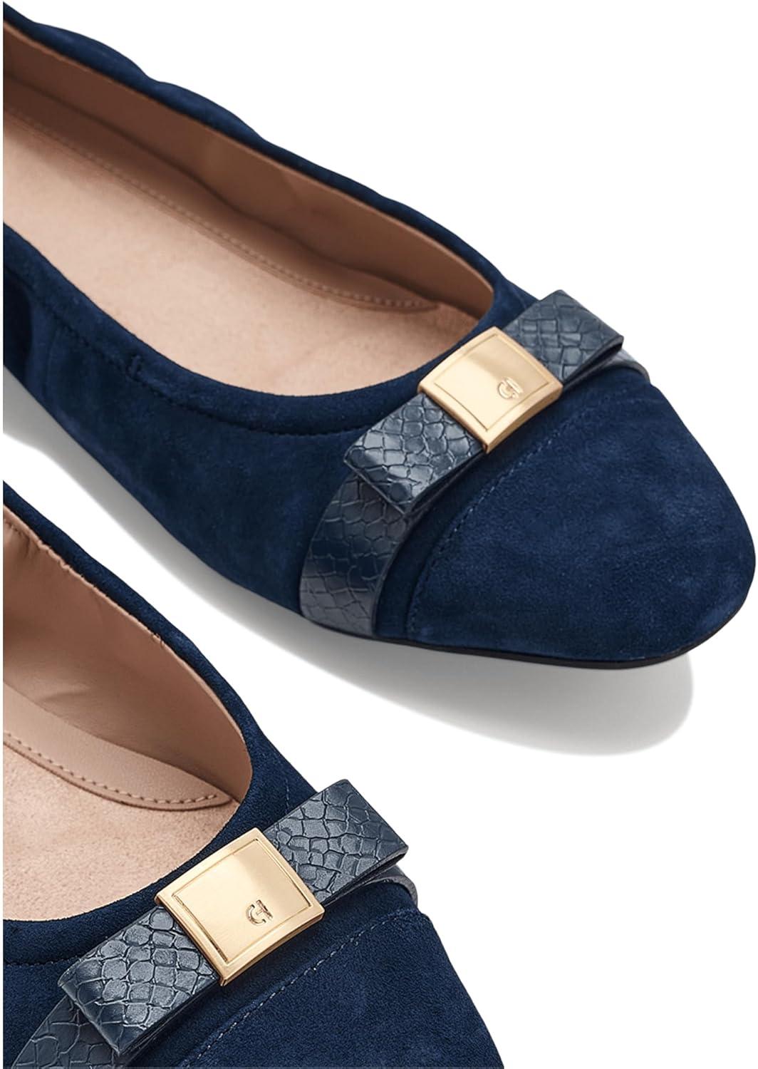 image:imageCole Haan Womens Goto Tova Bow Ballet FlatMidnight Moon SuedeMidnight Moon Snake Print Leather