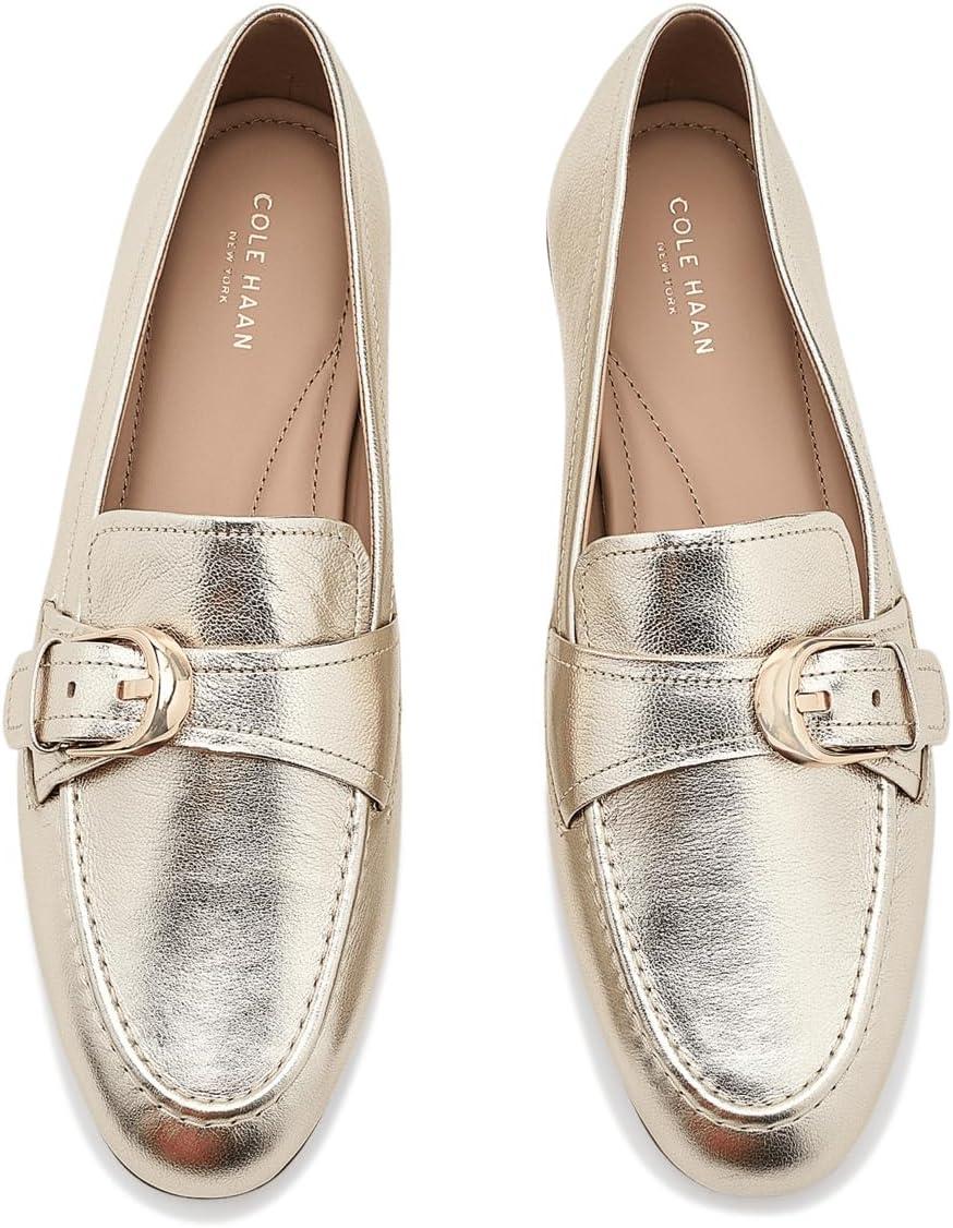 image:imageCole Haan Womens Grand Ambition Alette Buckle LoafersSoft Gold Tumbled Leather