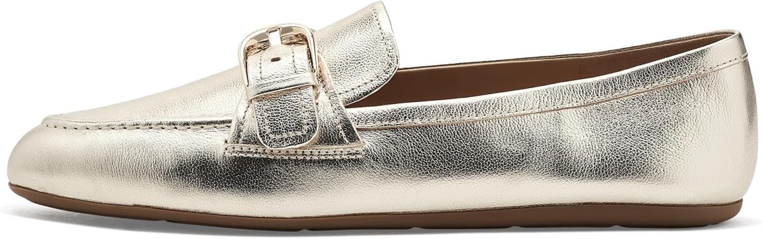 image:imageCole Haan Womens Grand Ambition Alette Buckle LoafersSoft Gold Tumbled Leather