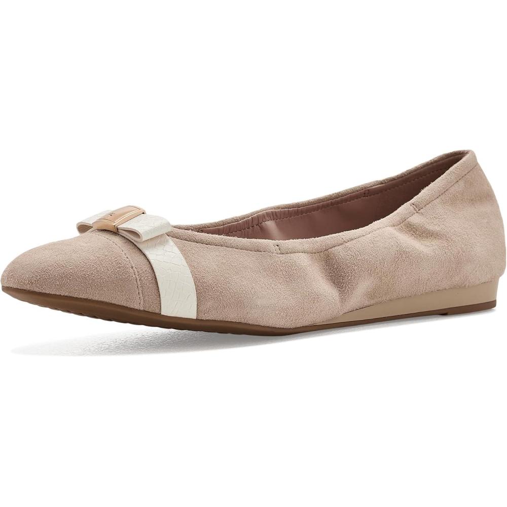 image:imageCole Haan Womens Goto Tova Bow Ballet FlatLight Sesame SuedePowder Leather